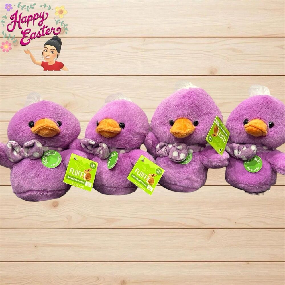 4x Happy Go Fluffy Squeezer Pals "Happy Easter" 5in. Each